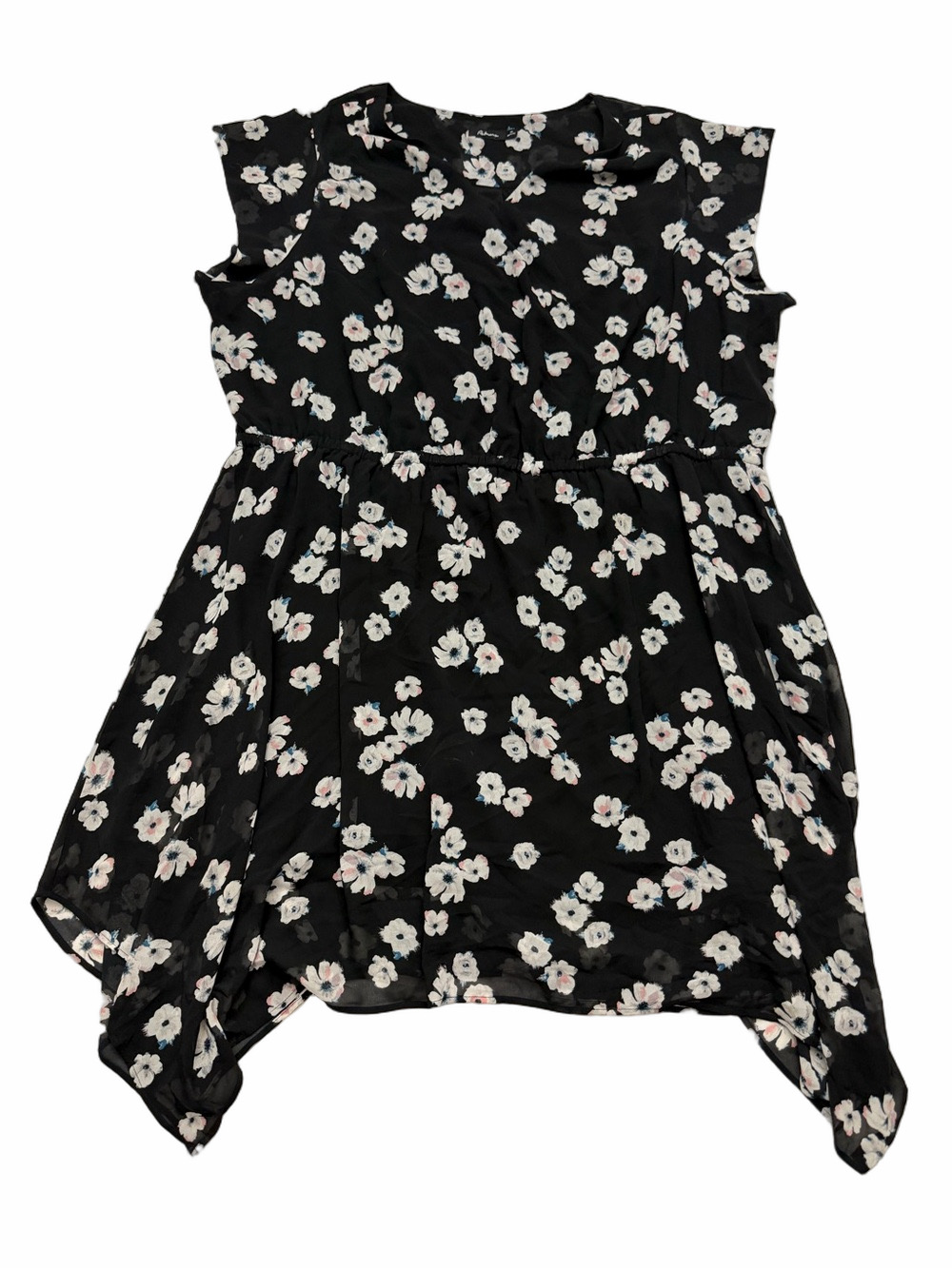 Reitman’s Black Floral Handkerchief Hem Dress Petite Plus Size 3X Flowy Summer